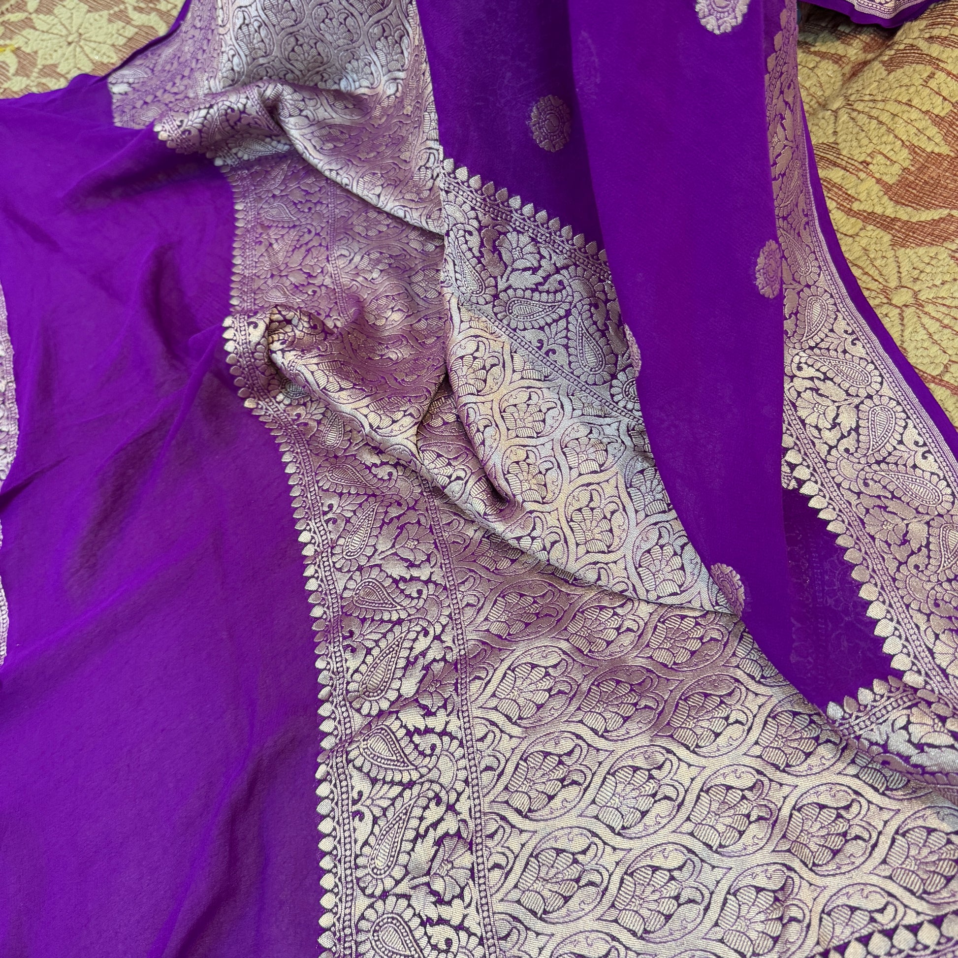 Magenta Pure Khaddi Georgette Handloom Banarasi Saree – Gold Zari by Shades Of Benares - banarasi - banarasi saree shop - banarasi saree manufacturers - banarasi saree wholesale - banaraasi sarees