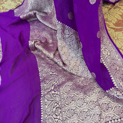 Magenta Pure Khaddi Georgette Handloom Banarasi Saree – Gold Zari by Shades Of Benares - banarasi - banarasi saree shop - banarasi saree manufacturers - banarasi saree wholesale - banaraasi sarees