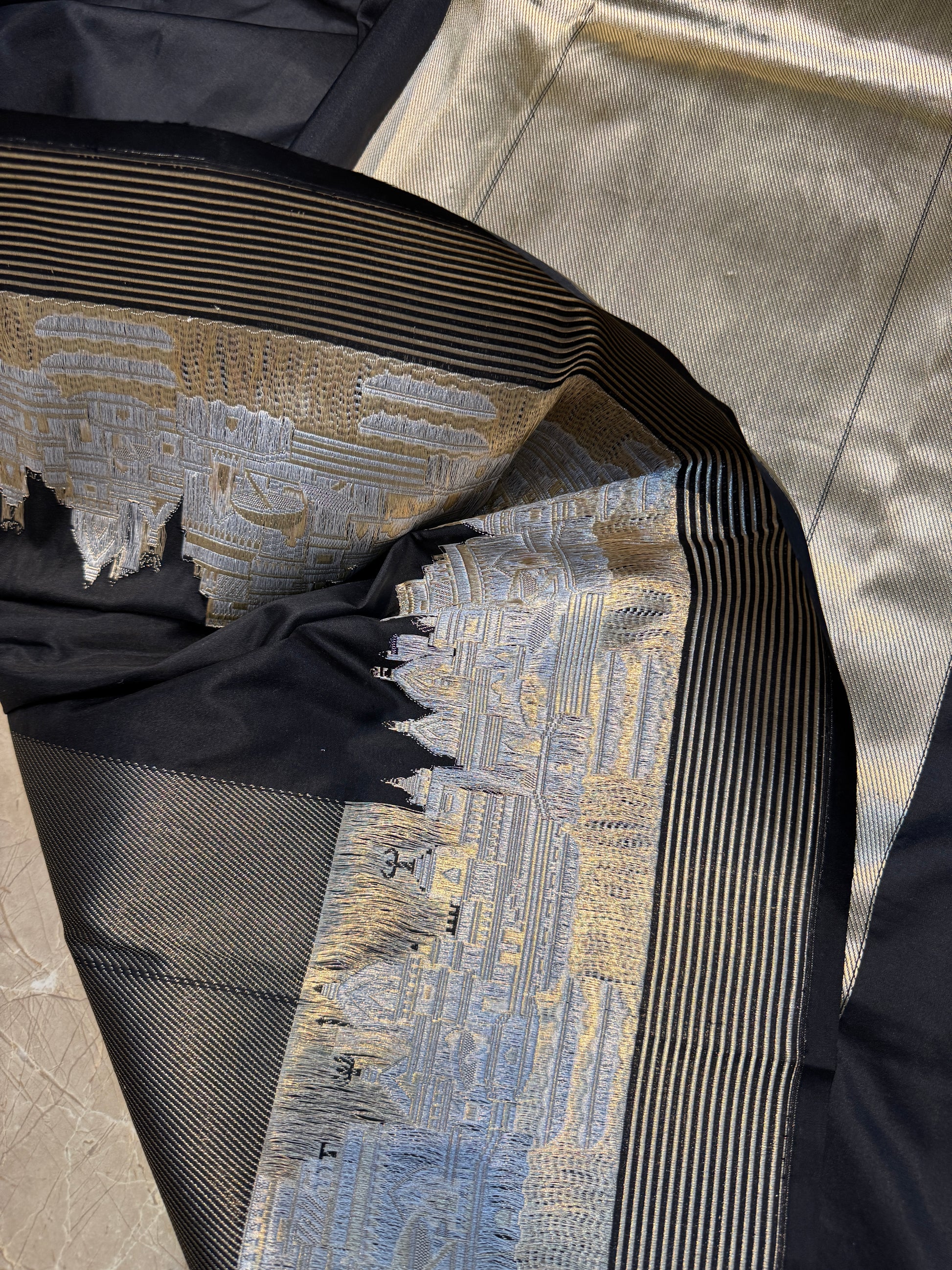 The Black Pure Silk Handloom Banarasi Saree with Kadhwa Banaras Ghats by Shades Of Benares - banarasi - banarasi saree shop - banarasi saree manufacturers - banarasi saree wholesale - banaraasi sarees