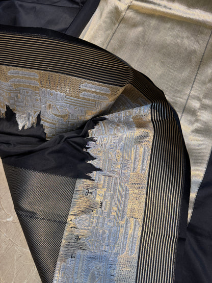 The Black Pure Silk Handloom Banarasi Saree with Kadhwa Banaras Ghats by Shades Of Benares - banarasi - banarasi saree shop - banarasi saree manufacturers - banarasi saree wholesale - banaraasi sarees