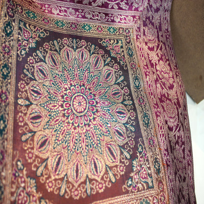 Hot Pink Multicolour Handloom Pure Banarasi Brocade Cushion Cover by Shades Of Benares - banarasi - banarasi saree shop