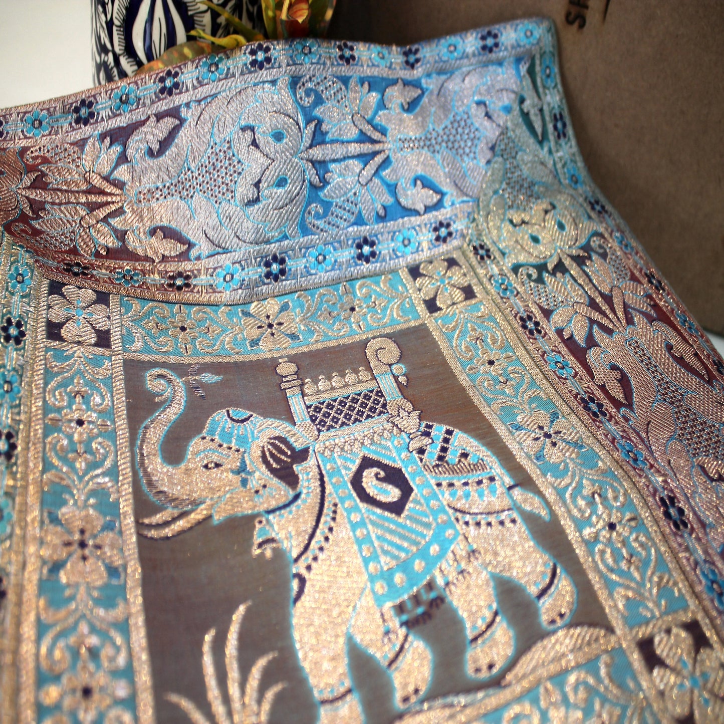 Blue Bliss: Handloom Pure Banarasi Brocade Cushion Cover by Shades Of Benares - banarasi - banarasi saree shop