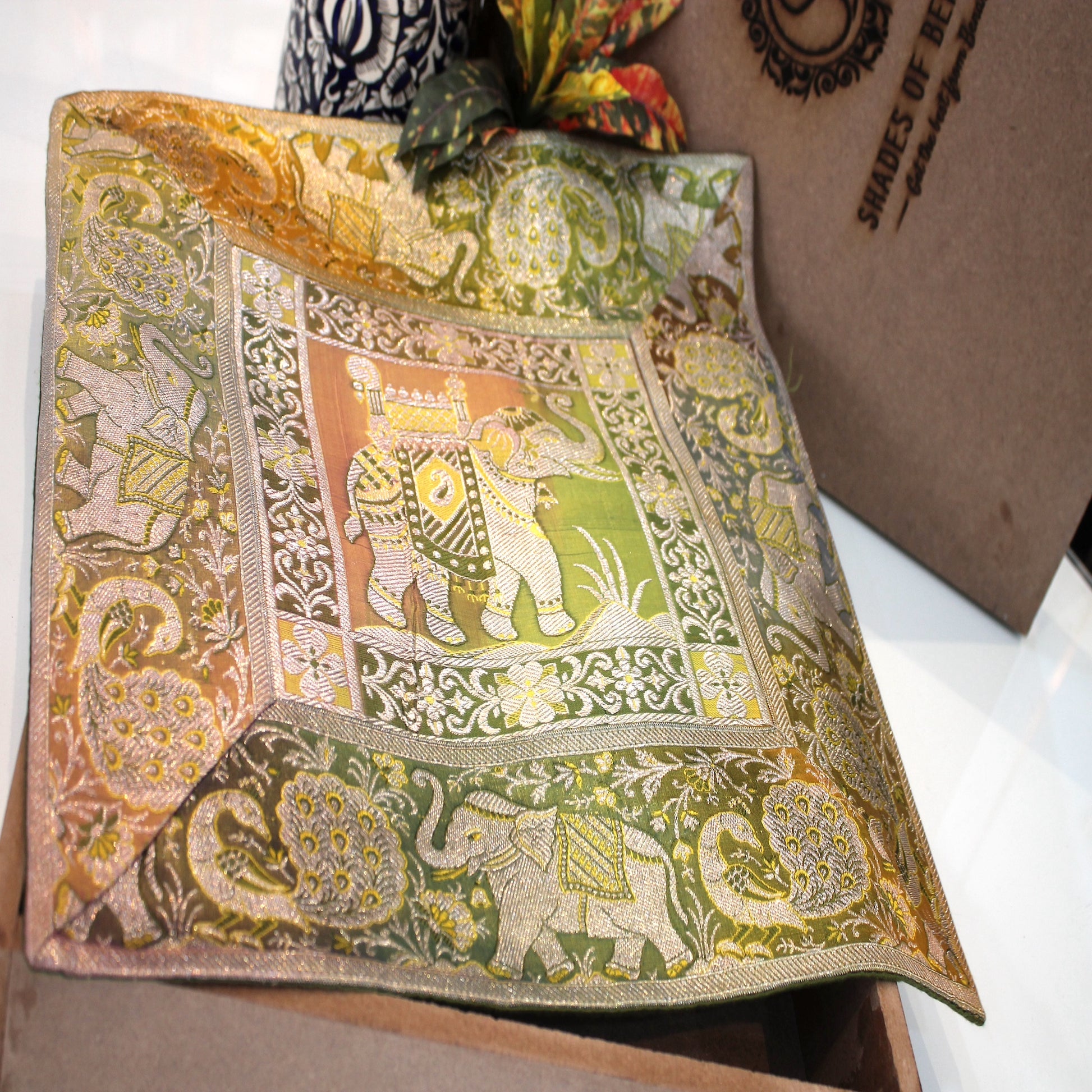 Green Handloom Pure Banarasi Silk Brocade Cushion Cover by Shades Of Benares - banarasi - banarasi saree shop