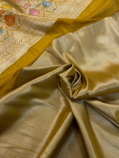 Yellow Pure Chiffon Georgette Banarasi Saree with Tilfi Jaal Work by Shades Of Benares - banarasi - banarasi saree shop