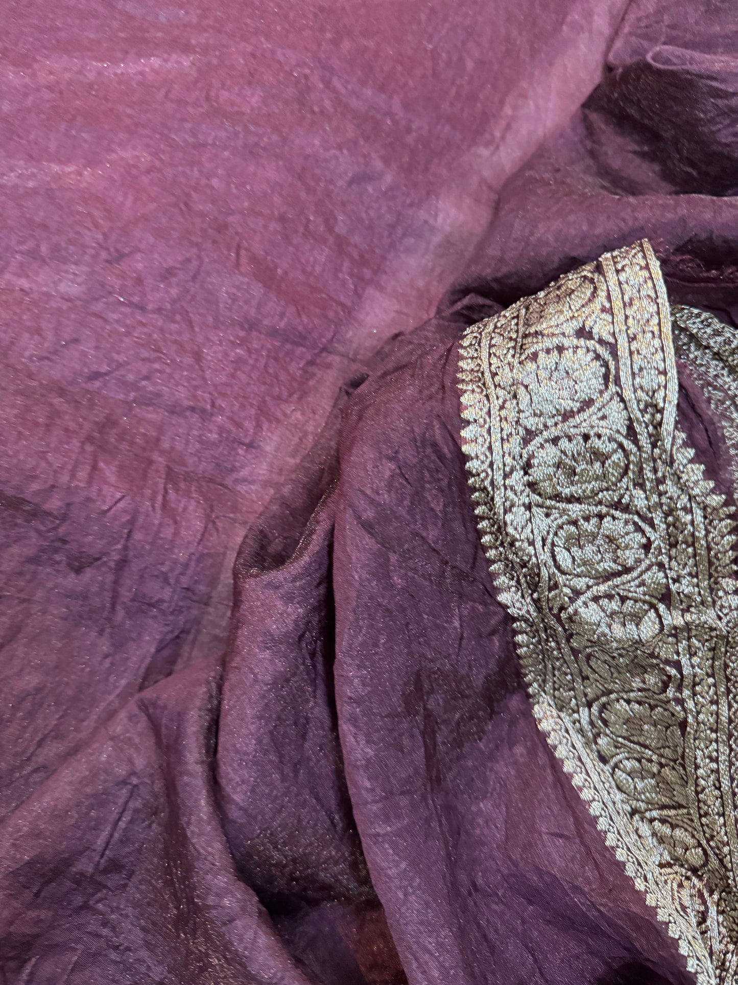 Wine Pure Dupion Silk Banarasi Saree by Shades Of Benares - banarasi - banarasi saree shop