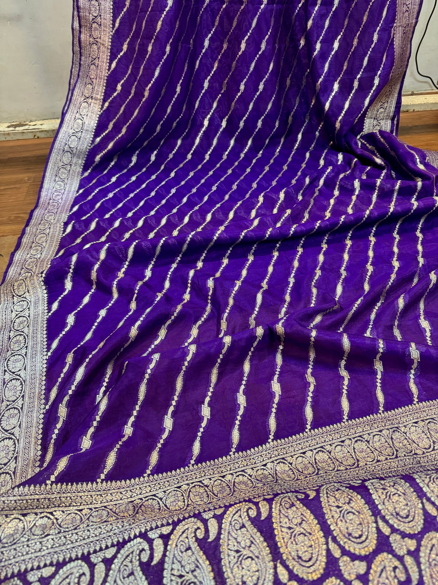 Purple Pure Dupion Silk Banarasi Saree by Shades Of Benares - banarasi - banarasi saree shop