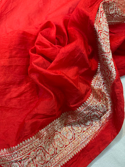 Red Pure Dupion Silk Banarasi Saree by Shades Of Benares - banarasi - banarasi saree shop