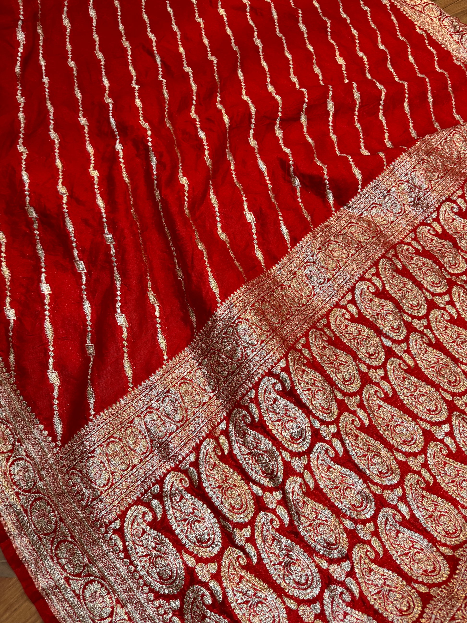 Red Pure Dupion Silk Banarasi Saree by Shades Of Benares - banarasi - banarasi saree shop