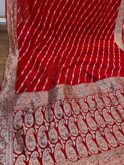 Red Pure Dupion Silk Banarasi Saree by Shades Of Benares - banarasi - banarasi saree shop