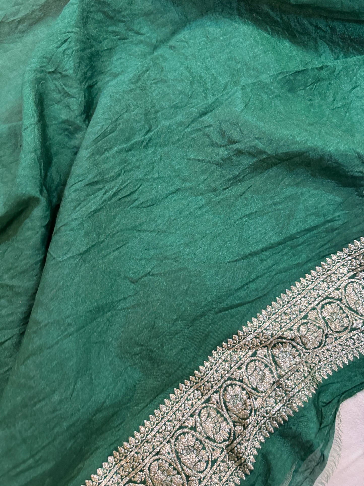 Bottle Green Pure Dupion Silk Banarasi Saree by Shades Of Benares - banarasi - banarasi saree shop