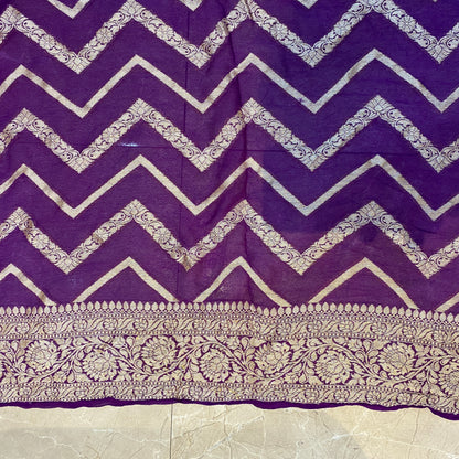 Purple Pure Khaddi Georgette Banarasi Saree with Kadhua Border & Designer Blouse