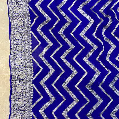 Blue Pure Khaddi Georgette Banarasi Saree with Kadhua Border & Designer Blouse