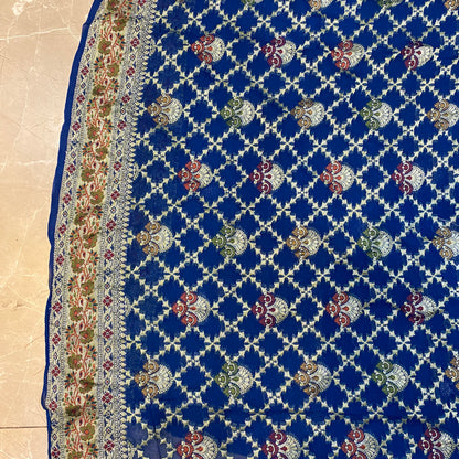 Blue Pure Khaddi Georgette Banarasi Saree with Kadhua Minakari Border & Designer Blouse