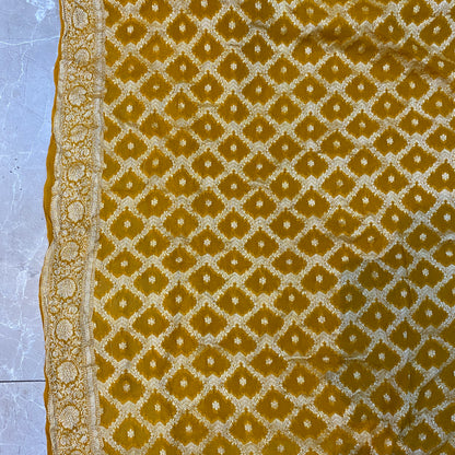 Yellow Pure Khaddi Georgette Banarasi Saree with Kadhua Border & Designer Blouse