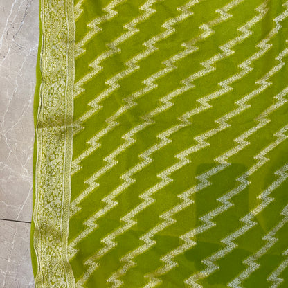 Green Pure Khaddi Georgette Banarasi Saree with Kadhua Border & Designer Blouse