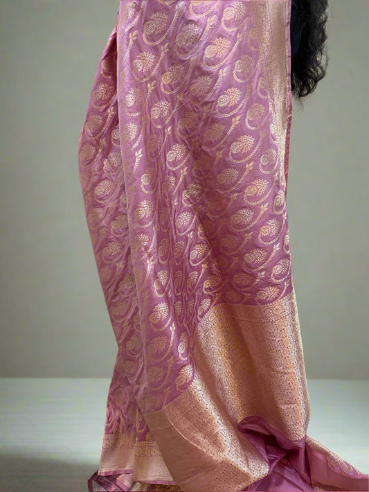 Baby Pink Pure Silk Banarasi Saree by Shades Of Benares - banarasi - banarasi saree shop