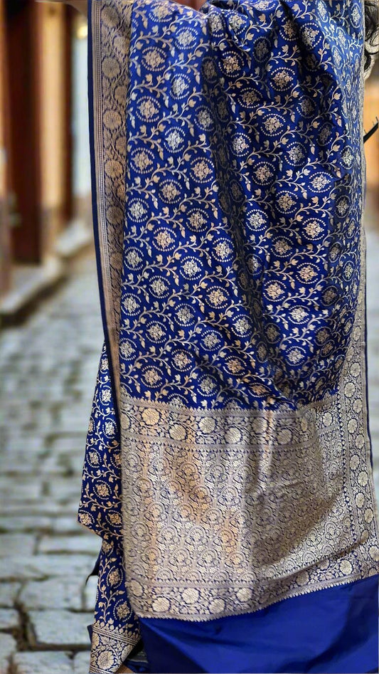 Royal Blue Pure Silk Banarasi Saree by Shades Of Benares - banarasi - banarasi saree shop