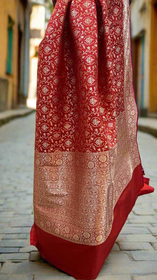 Red Pure Silk Banarasi Saree by Shades Of Benares - banarasi - banarasi saree shop