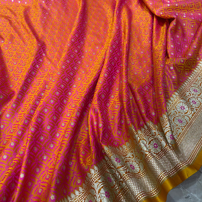 Gulnaar Sunset Couture — Luxe Silk Banarasi Saree by Shades Of Banaras - banarasi - banarasi saree shop - banarasi saree manufacturers - banarasi saree wholesale - banaraasi sarees