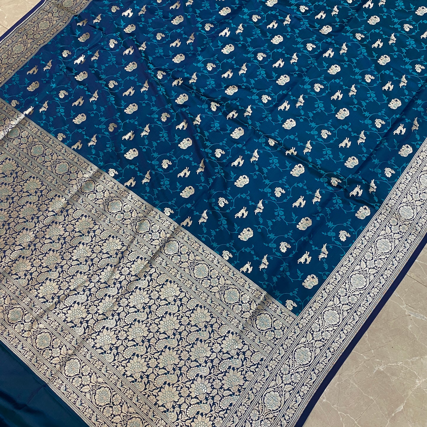 Azure Shikargaah Royale Couture — Luxe Silk Banarasi Saree by Shades Of Banaras - banarasi - banarasi saree shop - banarasi saree manufacturers - banarasi saree wholesale - banaraasi sarees