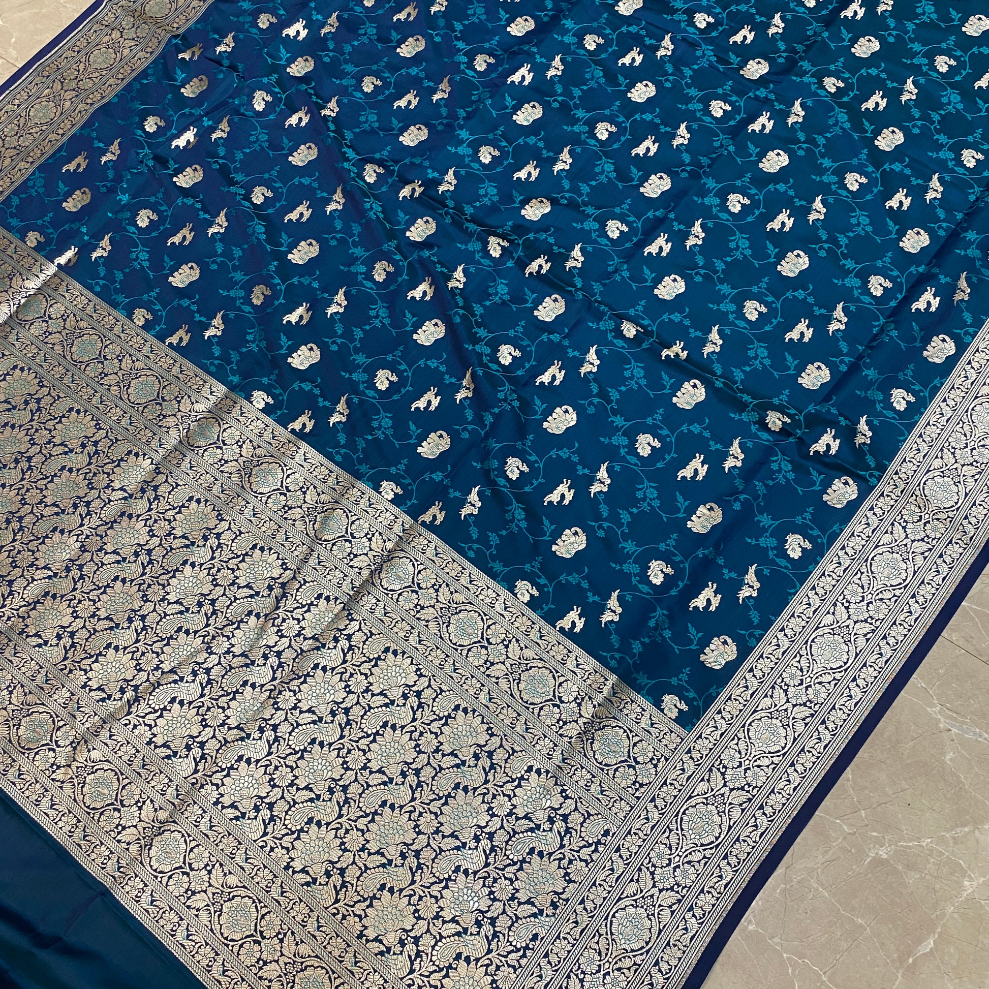 Azure Shikargaah Royale Couture — Luxe Silk Banarasi Saree by Shades Of Banaras - banarasi - banarasi saree shop - banarasi saree manufacturers - banarasi saree wholesale - banaraasi sarees