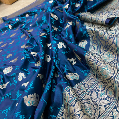 Azure Shikargaah Royale Couture — Luxe Silk Banarasi Saree by Shades Of Banaras - banarasi - banarasi saree shop - banarasi saree manufacturers - banarasi saree wholesale - banaraasi sarees