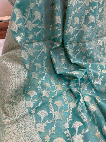 Blue Pure Cotton Banarasi Saree by Shades Of Benares - banarasi - banarasi saree shop