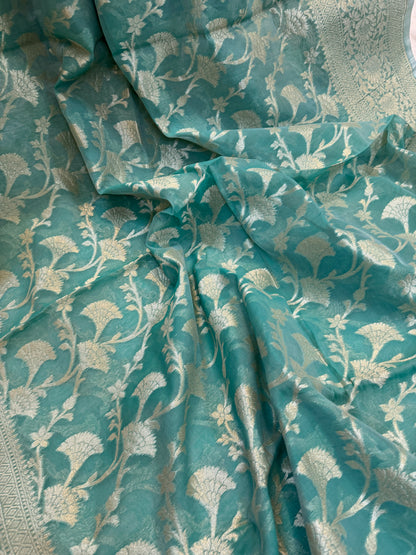 Blue Pure Cotton Banarasi Saree by Shades Of Benares - banarasi - banarasi saree shop