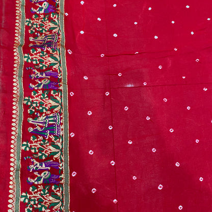 Surya Raga Ghatchola — Yellow & Red Khaddi Georgette Bandhani Banarasi Saree by Shades Of Banaras - banarasi - banarasi saree shop - banarasi saree manufacturers - banarasi saree wholesale - banaraasi sarees