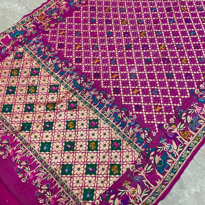 Rangmahal Noor — Magenta Khaddi Georgette Bandhani Banarasi Saree by Shades Of Banaras - banarasi - banarasi saree shop - banarasi saree manufacturers - banarasi saree wholesale - banaraasi sarees