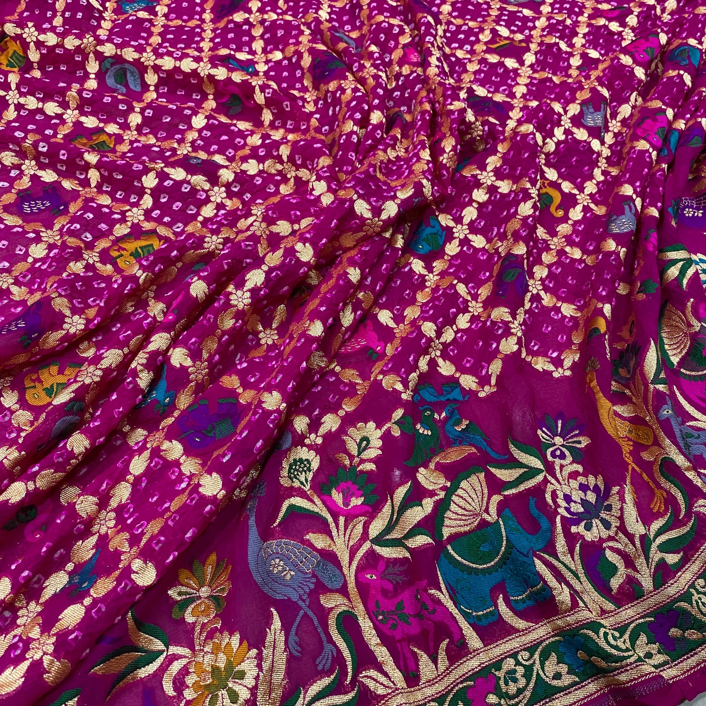 Rangmahal Noor — Magenta Khaddi Georgette Bandhani Banarasi Saree by Shades Of Banaras - banarasi - banarasi saree shop - banarasi saree manufacturers - banarasi saree wholesale - banaraasi sarees