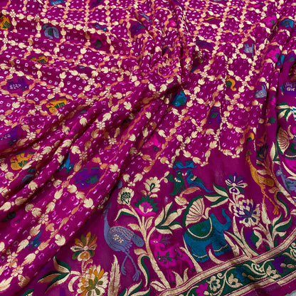 Rangmahal Noor — Magenta Khaddi Georgette Bandhani Banarasi Saree by Shades Of Banaras - banarasi - banarasi saree shop - banarasi saree manufacturers - banarasi saree wholesale - banaraasi sarees