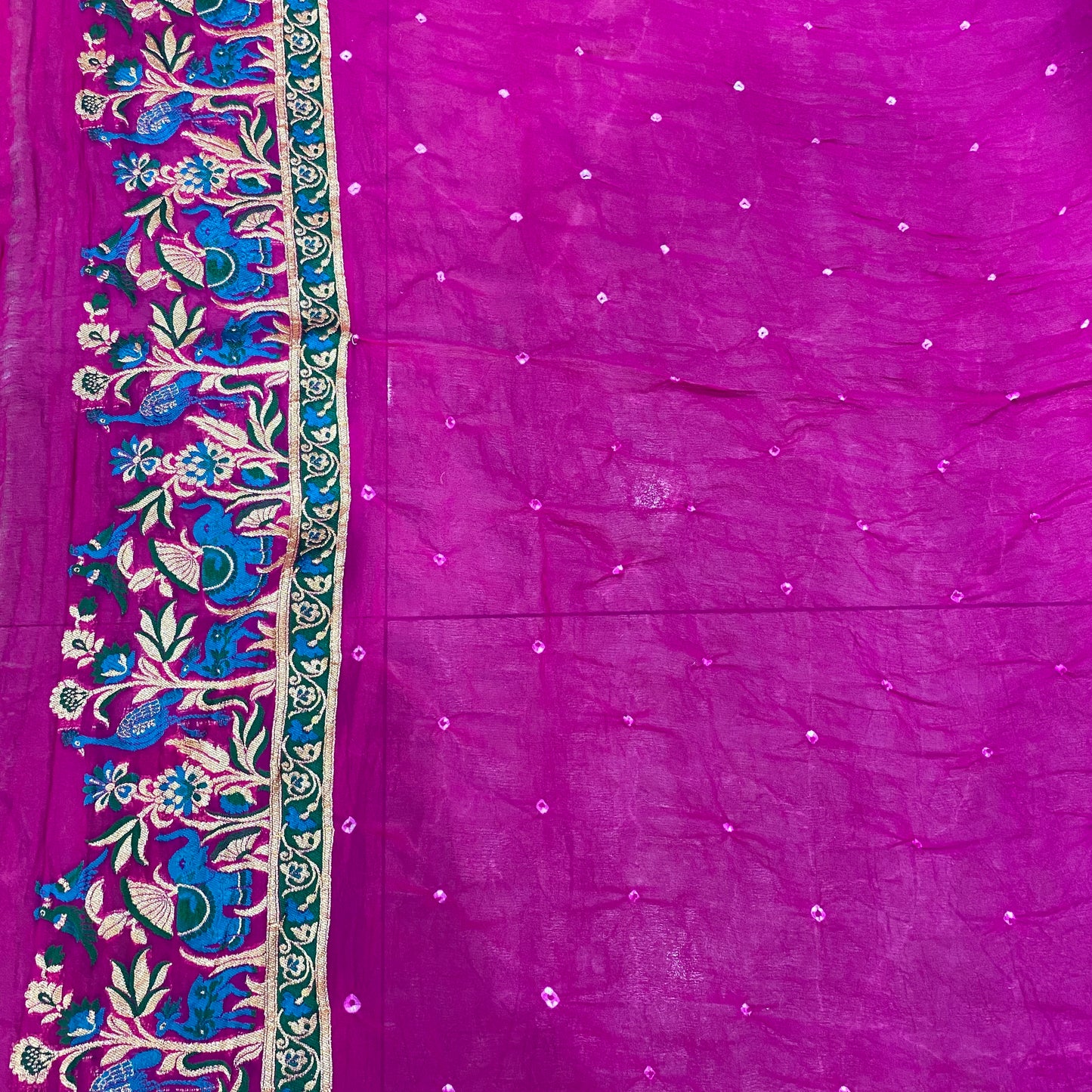 Rangmahal Noor — Magenta Khaddi Georgette Bandhani Banarasi Saree by Shades Of Banaras - banarasi - banarasi saree shop - banarasi saree manufacturers - banarasi saree wholesale - banaraasi sarees