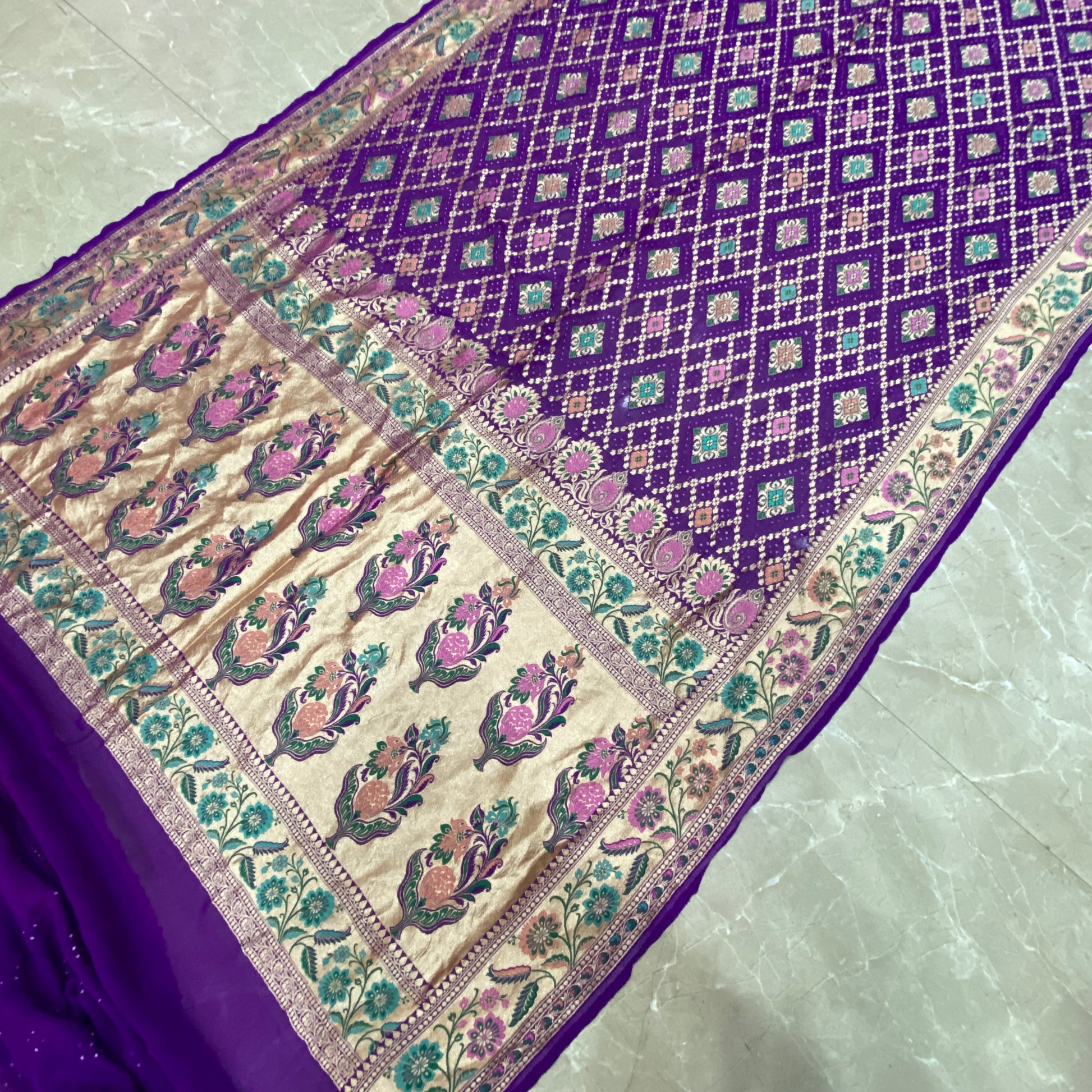 Neelambar Virasat — Purple Khaddi Georgette Bandhani Banarasi Saree by Shades Of Banaras - banarasi - banarasi saree shop - banarasi saree manufacturers - banarasi saree wholesale - banaraasi sarees
