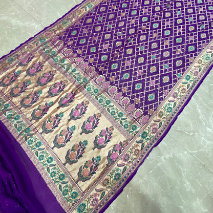 Neelambar Virasat — Purple Khaddi Georgette Bandhani Banarasi Saree by Shades Of Banaras - banarasi - banarasi saree shop - banarasi saree manufacturers - banarasi saree wholesale - banaraasi sarees