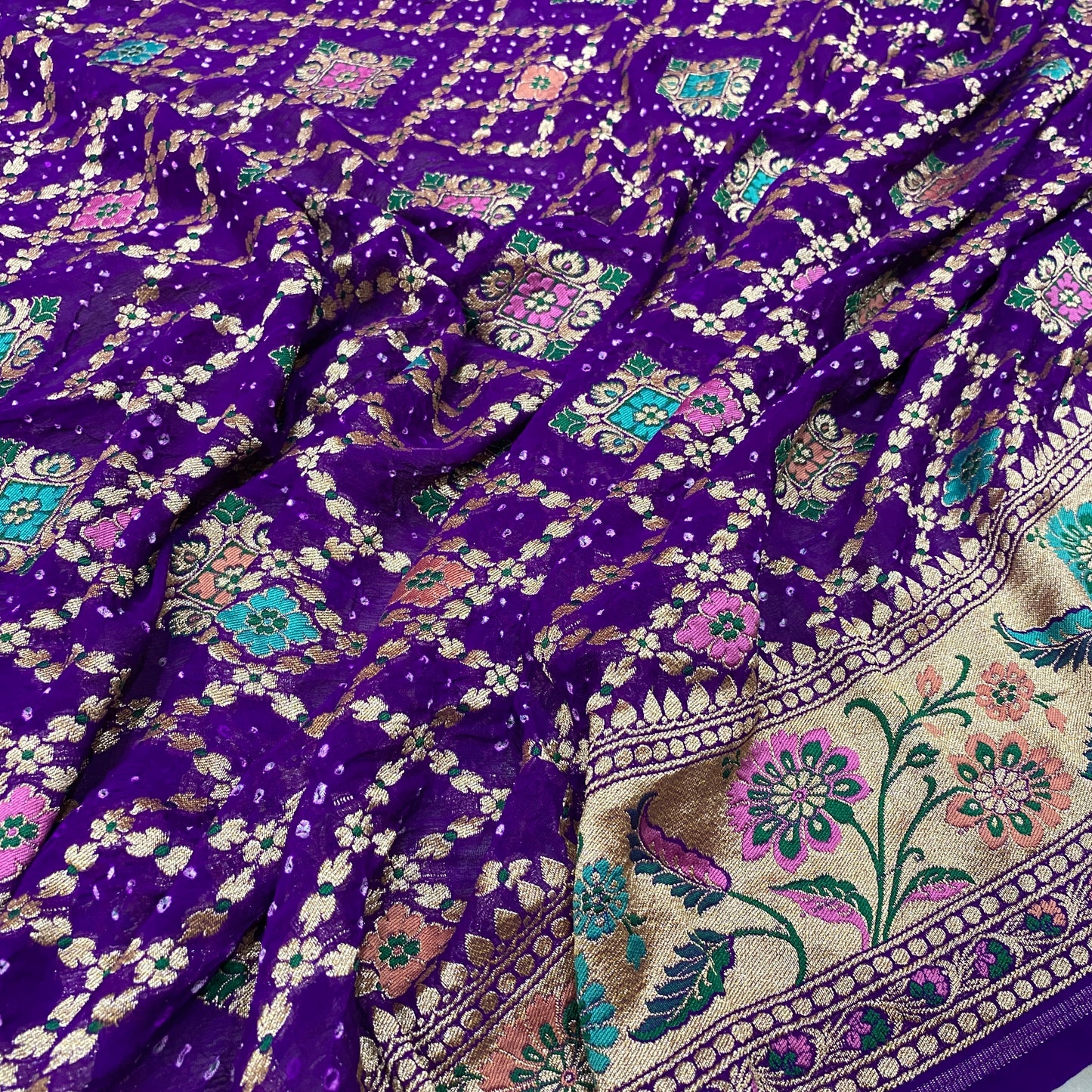 Neelambar Virasat — Purple Khaddi Georgette Bandhani Banarasi Saree by Shades Of Banaras - banarasi - banarasi saree shop - banarasi saree manufacturers - banarasi saree wholesale - banaraasi sarees