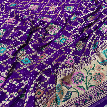 Neelambar Virasat — Purple Khaddi Georgette Bandhani Banarasi Saree by Shades Of Banaras - banarasi - banarasi saree shop - banarasi saree manufacturers - banarasi saree wholesale - banaraasi sarees