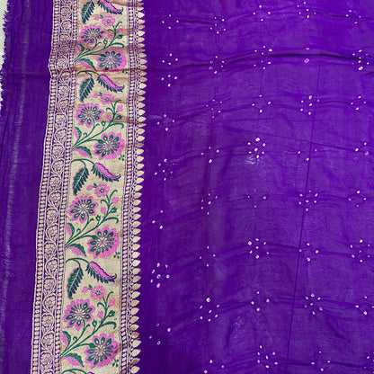 Neelambar Virasat — Purple Khaddi Georgette Bandhani Banarasi Saree by Shades Of Banaras - banarasi - banarasi saree shop - banarasi saree manufacturers - banarasi saree wholesale - banaraasi sarees