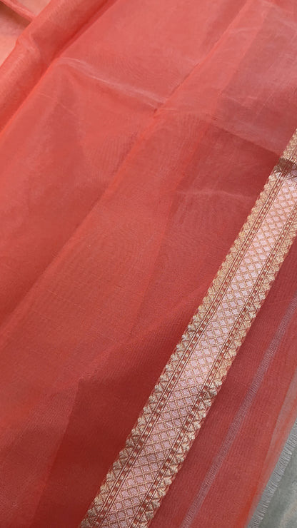 Strawberry Pink Pure Cotton Banarasi Saree with Gold & Silver Zari Weaving by Shades Of Benares - banarasi - banarasi saree shop