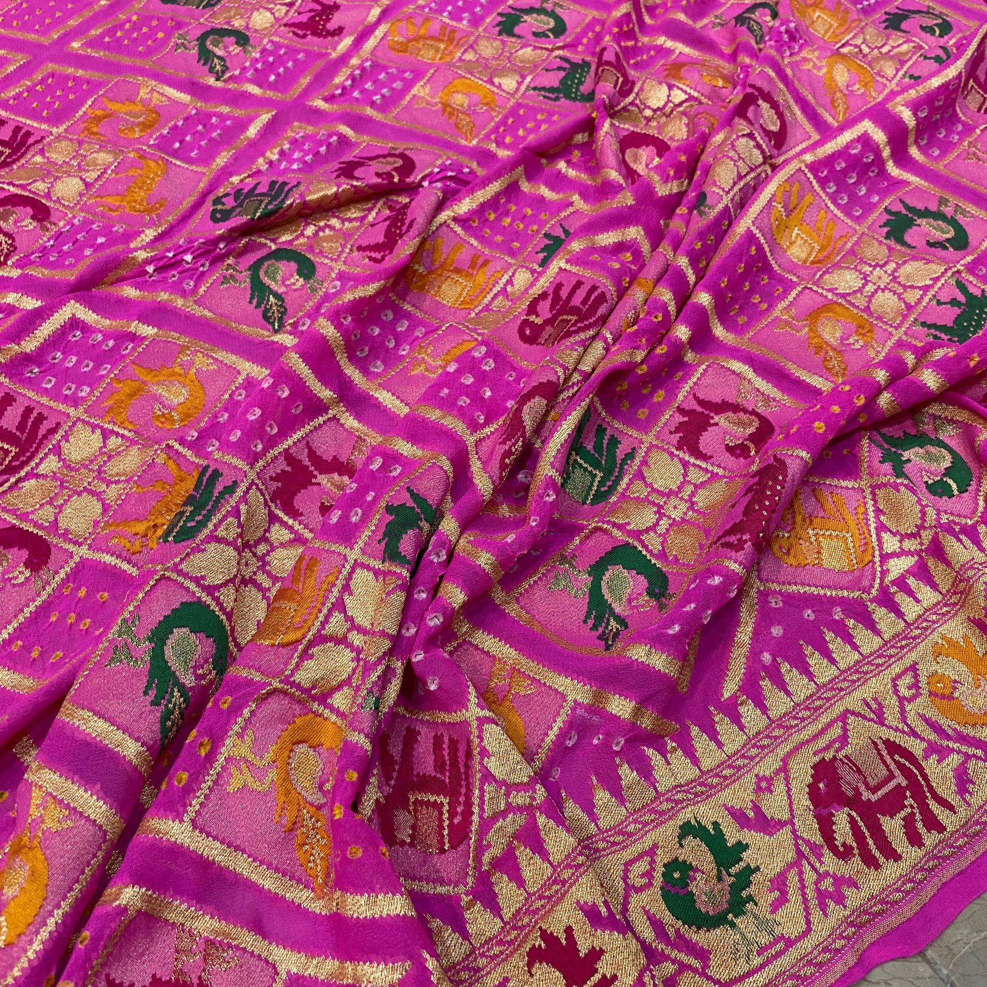Gulnaar Virasat — Pink Khaddi Georgette Bandhani Banarasi Saree by Shades Of Banaras - banarasi - banarasi saree shop - banarasi saree manufacturers - banarasi saree wholesale - banaraasi sarees