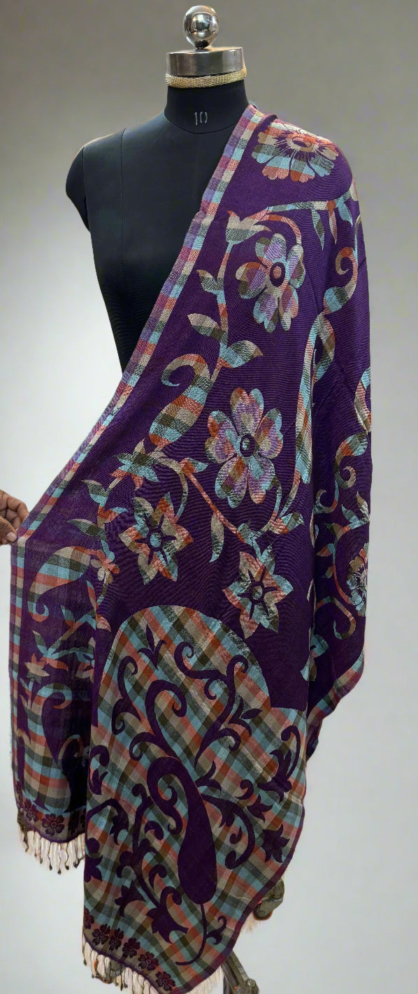 Purple Luxurious Pure Pashmina Scarf by Shades Of Benares - banarasi - banarasi saree shop