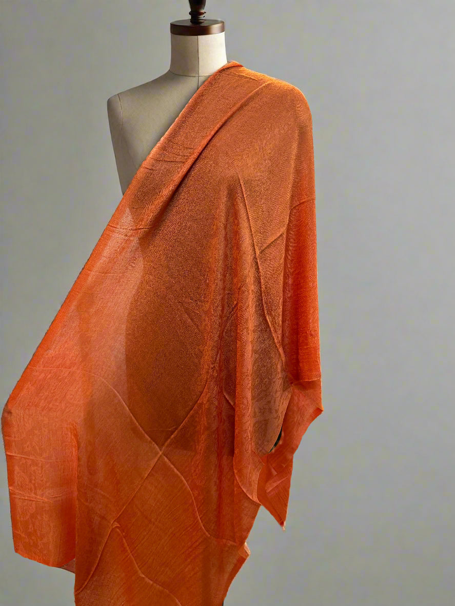 Orange Pure Pashmina Scarf – Luxuriously Soft and Smooth by Shades Of Benares - banarasi - banarasi saree shop