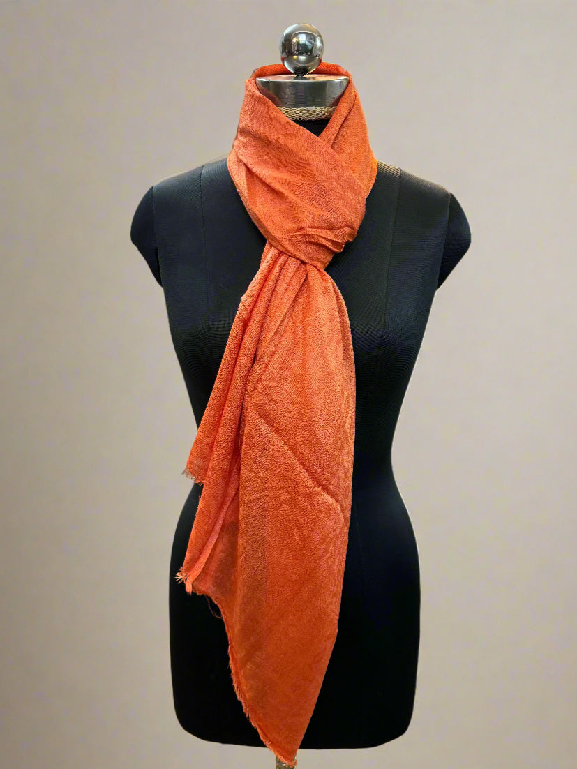 Orange Pure Pashmina Scarf – Luxuriously Soft and Smooth by Shades Of Benares - banarasi - banarasi saree shop