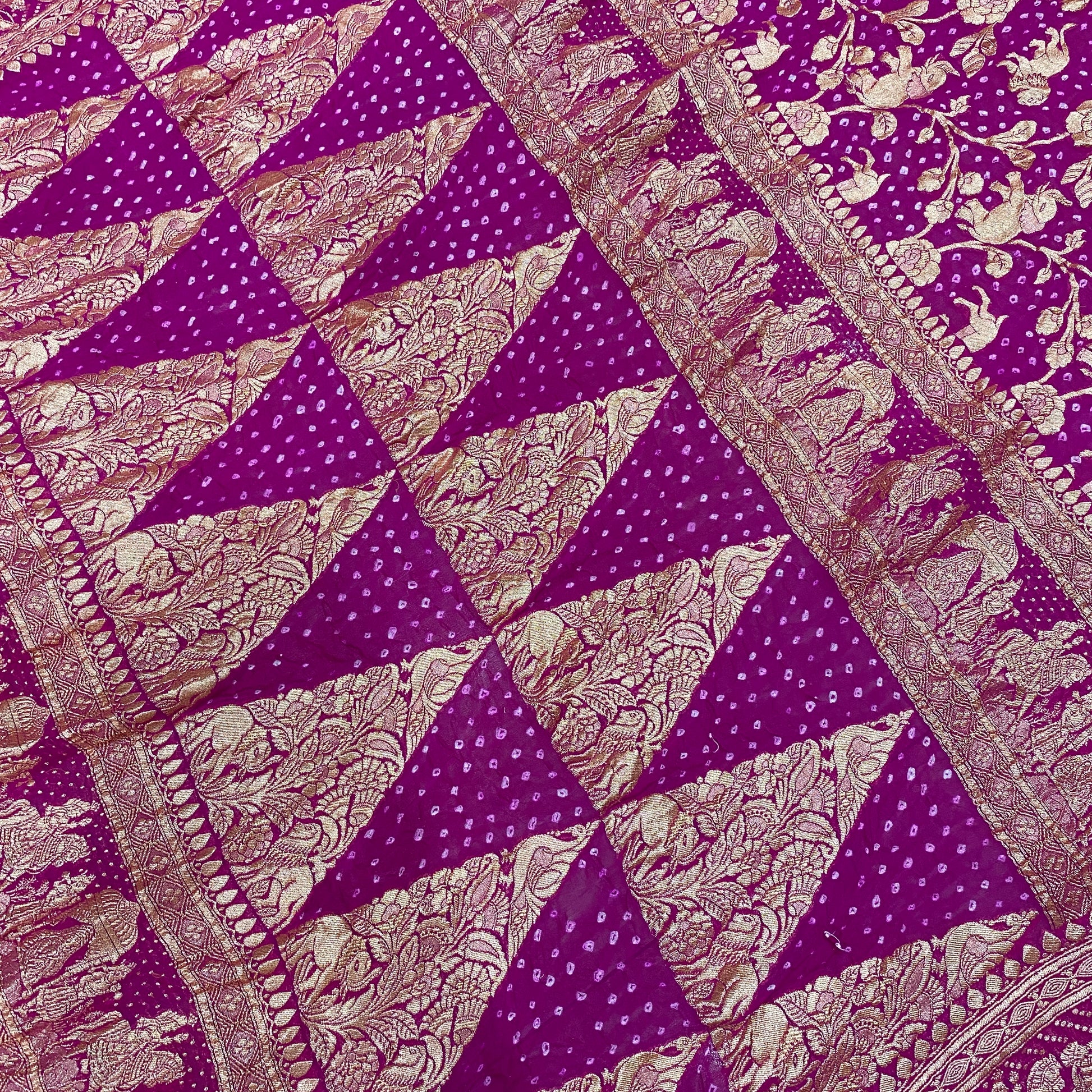 The Empress Pink: Shikargaah Khaddi Georgette Bandhani Saree by Shades Of Banaras - banarasi - banarasi saree shop - banarasi saree manufacturers - banarasi saree wholesale - banaraasi sarees
