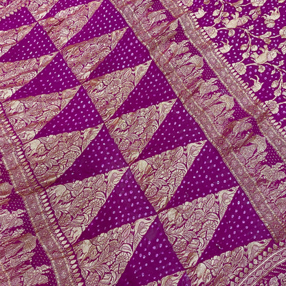 The Empress Pink: Shikargaah Khaddi Georgette Bandhani Saree by Shades Of Banaras - banarasi - banarasi saree shop - banarasi saree manufacturers - banarasi saree wholesale - banaraasi sarees