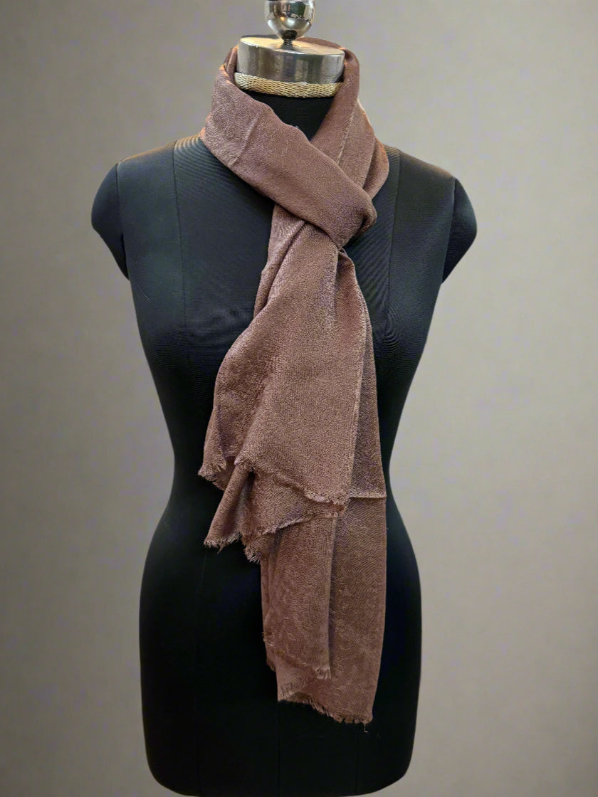 Coffee Brown Self-Weave Luxurious Pure Pashmina Scarf by Shades Of Benares - banarasi - banarasi saree shop