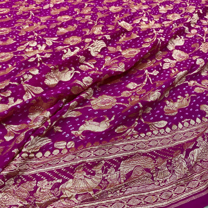 The Empress Pink: Shikargaah Khaddi Georgette Bandhani Saree by Shades Of Banaras - banarasi - banarasi saree shop - banarasi saree manufacturers - banarasi saree wholesale - banaraasi sarees