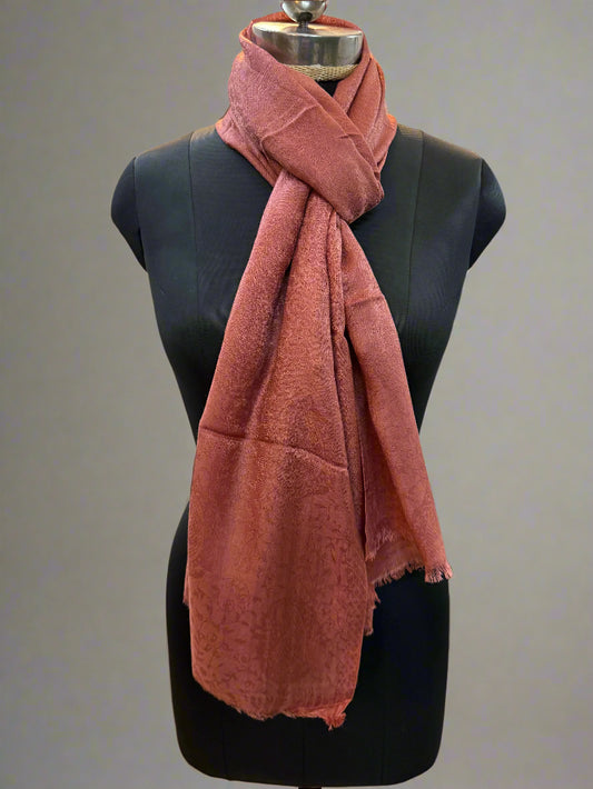 Peach Self-Weave Luxurious Pure Pashmina Scarf by Shades Of Benares - banarasi - banarasi saree shop