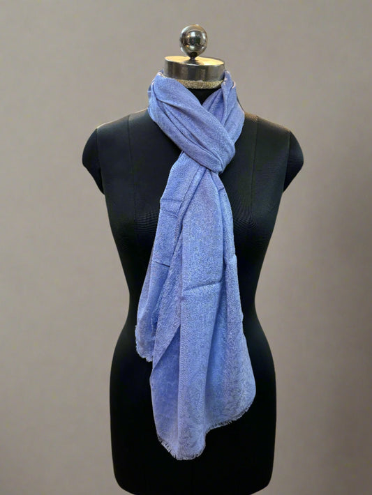 Blueish Purple Self-Weave Luxurious Pure Pashmina Scarf by Shades Of Benares - banarasi - banarasi saree shop