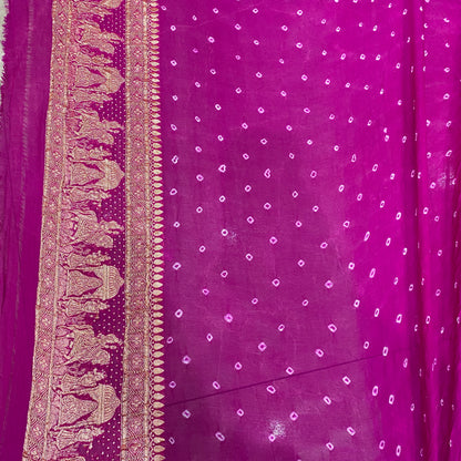 The Empress Pink: Shikargaah Khaddi Georgette Bandhani Saree by Shades Of Banaras - banarasi - banarasi saree shop - banarasi saree manufacturers - banarasi saree wholesale - banaraasi sarees